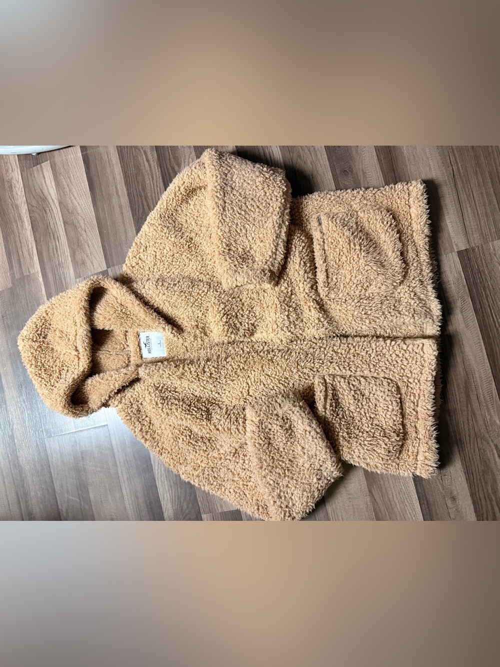 Women's Hollister Tan Faux Fur Sherpa Fleece Oversized Open Jacket | Size large